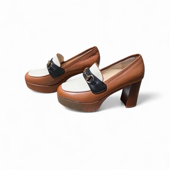 Steve Madden Tan, Cream, and Black platform loafer heels - Picture 3 of 5